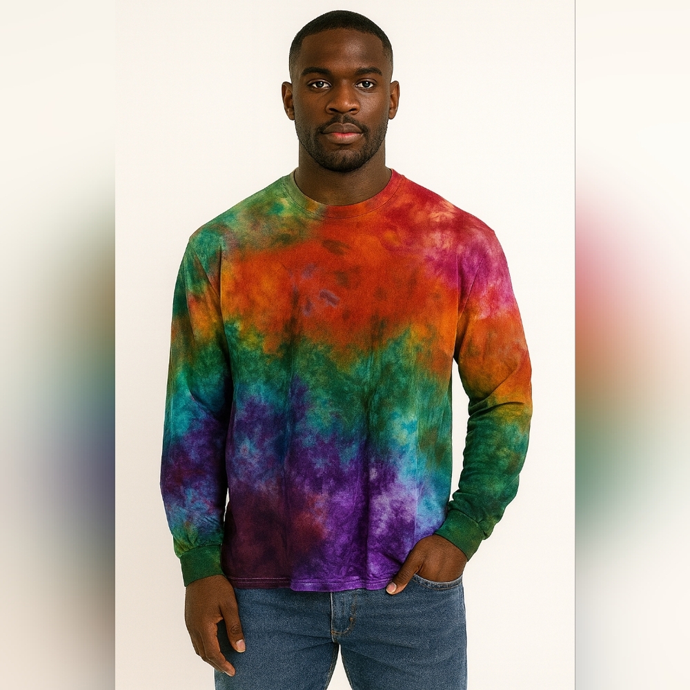 Rainbow Bridge Long Sleeve Unisex Tee Tie Dye XL